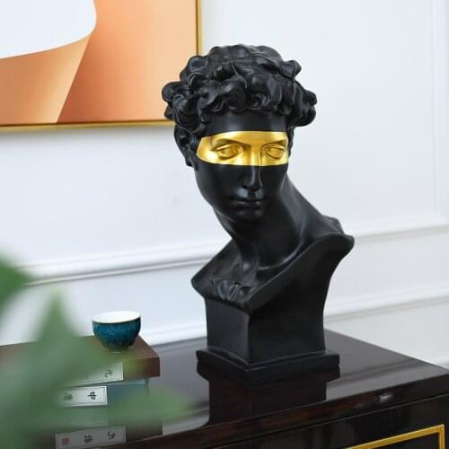 Modern David Head Statue With Gold Foil Mask Decor Luxury Model Room TV Cabinet Bookcase Large 58cm Character Furnishings