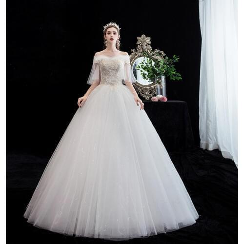 Wedding Dress 2020 Elegant Boat Neck Wedding Ball Gown Luxury Lace Embroidery Floor-length Princess Bride Dress Vestido De Noiva