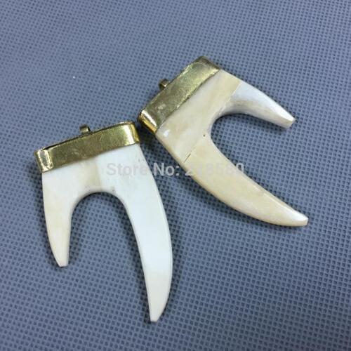 Tibetan Horn Pendant Beige White Antler Pendant With Brass Cap P16120907