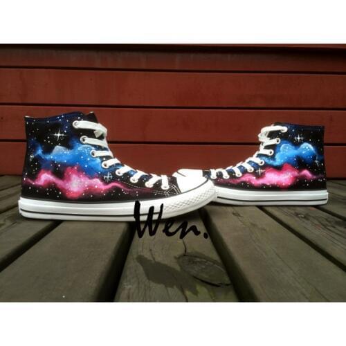 Wen Original Hand Painted Shoes Design Custom Blue Pink Galaxy Nebula High Top Men Womens Canvas Sneakers for Gifts