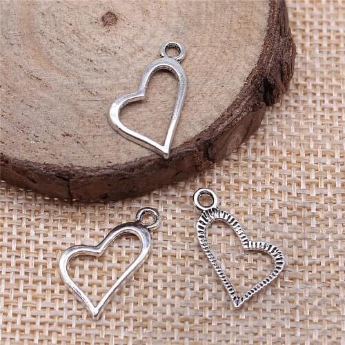 WYSIWYG 20pcs 17x10mm Antique Silver Color Heart Charms Tiny Heart Charms Small Heart Charms For Jewelry Making