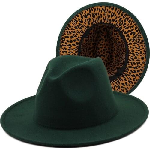 Simple Wide Brim Leopard Red Bottom Fedora Ladies Wool Felt Hat Women Men Party Trilby Jazz Church Hats Patchwork Panama Cap