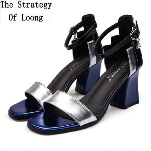 Summer New Korean Style Fashion Bling Thick High Heels Women Gladiator Sandals One-Strap Buckle Belt Ladies Shoes 20200722
