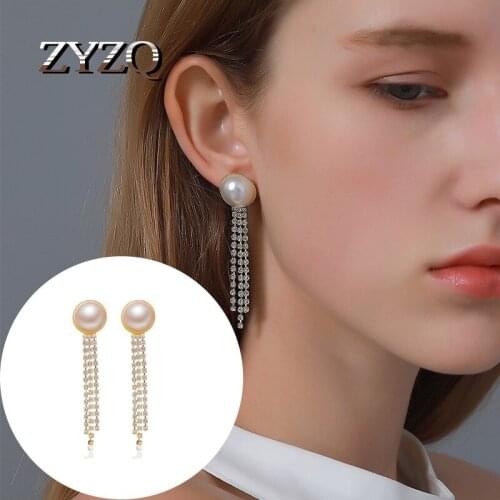 ZYZQ Baroque Imitation Pearl Women Earrings Luxury Claw Chain Long Tassel Earrings Ins Trend Wild Party Earrings