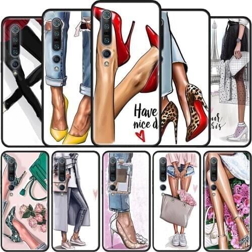 High Heels Girl Woman Case For Xiaomi Mi Note 10 Yoth 5G 9T Pro 9 SE 8 A2 Lite CC9 A3 Poco X2 F1 Black Soft Coque Casos
