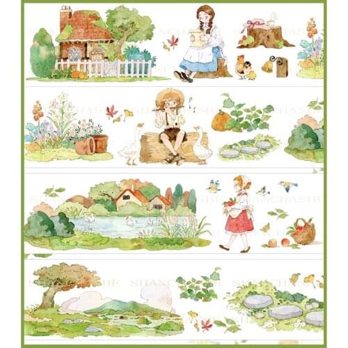 1 Loop 6.5 X 100cm Special Oil Landscape Collage Washi Tape Golden Field Cute Boy