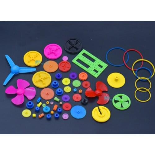 1 Package / Lot 55 Pcs Plastic Motor Gears Shaft Copper Kit Pulley Belt Bushings Assembly DIY Model Robotic Toy Automobile Car