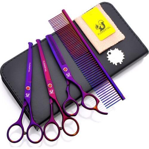 4.5 6.5 inch 4pc set Round-headed Professional pet scissors cat dog grooming High Quality Straight Thinning Curved Scissors