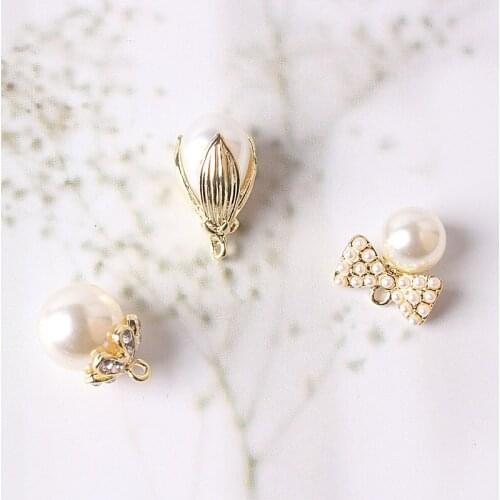 5pcs/lot Alloy Creative Rhinestone Gold Pearls Pendant Button Ornaments Jewelry Earrings Choker Hair bag DIY Jewelry Accessories