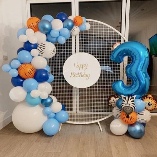 63pcs Jungle Animal Balloons Garland Kit Chrome Metallic Latex Ballon 30inch Number Globos Kids Birthday Party Baby Shower Decor
