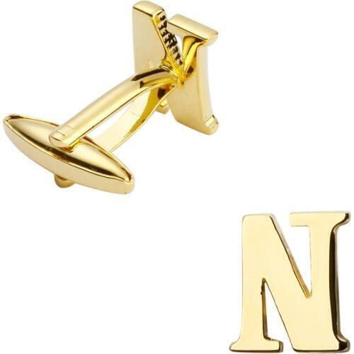 Free delivery, high quality Brass Cuff buttons, brand new fashionable gold N letter cufflinks buttons for mens wedding gifts