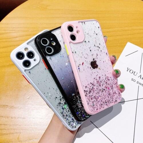 Gradient Clean Glitter Phone Case For iPhone 11 12 Pro Xr Xs Max 12 Mini SE2 6S 7 8 Plus Bumper Shockproof Camera Tutelary Cover