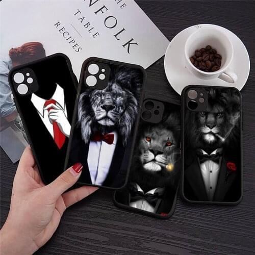 Phone Case For iPhone 12 11 Mini Pro XR XS Max 7 8 Plus X man Suit shirt lion tie smoke Matte transparent cover