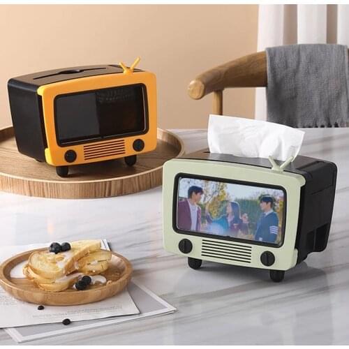 Mobile Phone Cotton Swab Toothpick Holder Tissue Box Holder with Cell Phone Slot Creative 2 In 1 TV Tissue Box Napkin Holder