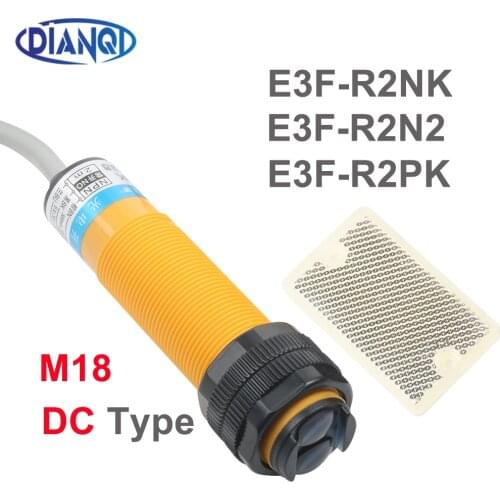 DIANQI M18 Feedback reflex reflection photoelectric switch sensor E3F-R2N2 DC NPN NC diameter distance 2m Transducer 3-WIRE
