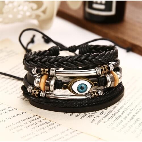 IFMIA Fashoin Jewelry Vintage Weave Braided Bracelet Set Pulseras Women Bohemian Turkish Eyes Beaded Leather Bracelets For Men