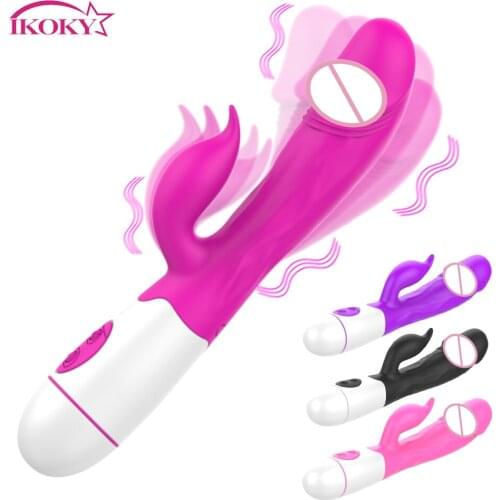 IKOKY G Spot Dildo Rabbit Vibrator Erotic Sex Toys For Women Vagina Clitoris Massager Female Masturbator 30 Speed Dual Vibration