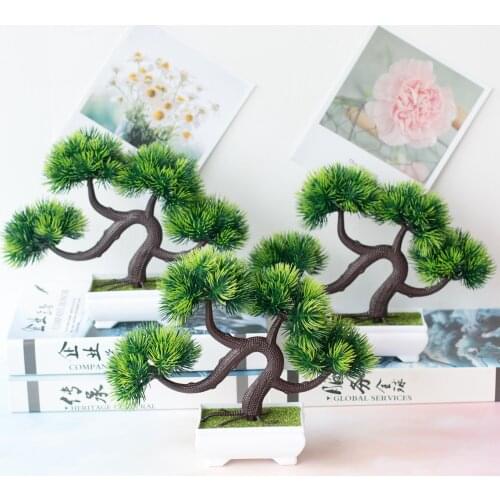 22x26cm 4Forks Green Grass Ball Artificial Small Pine Tree Potted Bonsai Home Garden Bedroom Office Hotel Decoration Fake Plants