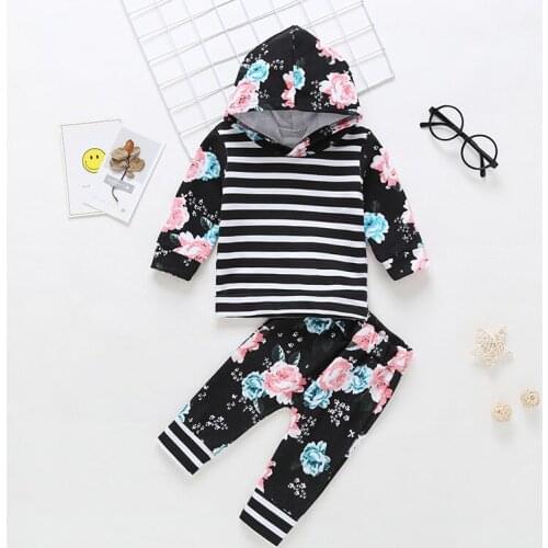 Newborn Children Winter Spring Baby Girl Clothes Long Sleeve Hoodie floral Tops Pants 2 Pieces infant girls clothing Outfit Set