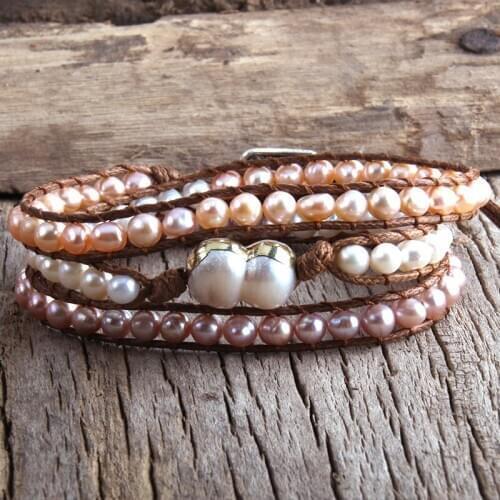 MD Fashion Boho Bracelet Pearl Armbander Freshwater Pearl 3 Strands Woven Wrap Bracelets Dropshipping