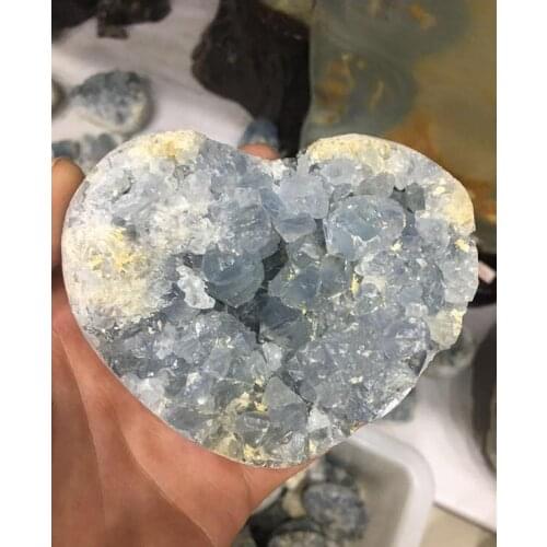 New fashion natural Malagasy mineral specimen blue crystal heart, Crystal hole stone heart