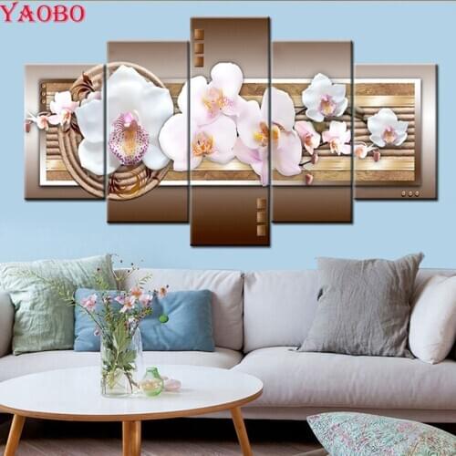 Drop Shipping DIY Diamond Painting 5 Pieces Mangnolia Flower Cross Stitch kit Mosaic Full Square Round 3D Diamond embroidery