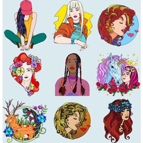 Cute Pretty Retro Beauty Flower Pattern Heat Transfer PVC Patch Cap Bright Badge Accessory Patch Thermal Stickers