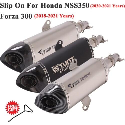 Slip On For Honda NSS350 FORZA300 2018 - 2021 Motorcycle Exhaust Escape Modify Mid Tube Link Pipe Carbon Fiber Muffler DB Killer