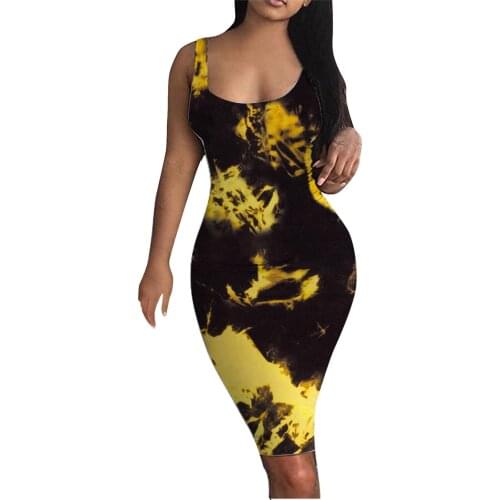 Sexy Bodycon Dress Women Tie-dye Tank Dresses Sleeveless Basic Midi Club Dresses Slim Party Dress 2021 Vestidos De Fiesta