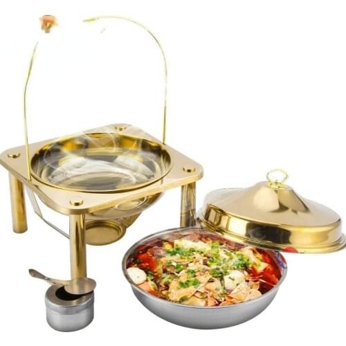 Stainless Steel Alcohol Tower Type Dining Stove Golden Hotel Buffet Breakfast Stove Natural Color Double Grid Heating Soup Plate