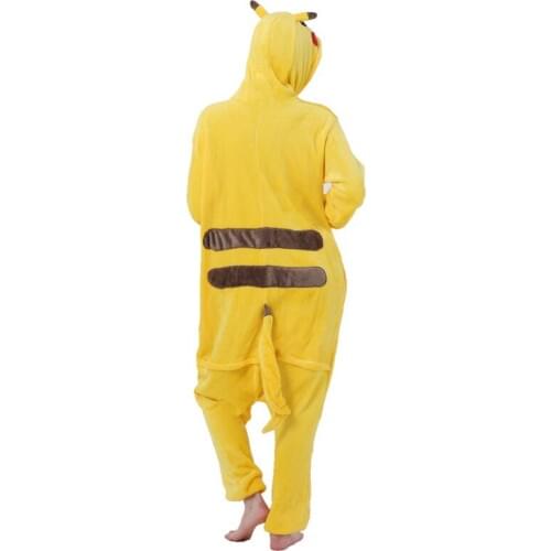 Adult Yellow Anime Cartoon Kigurumi Women Men Cartoon Animal Cosplay Costume Winter Onesie Pajama Hooded Couple Funny Party Suit