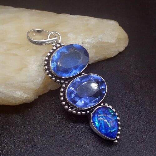 Gemstonefactory Jewelry Big Promotion 925 Silver Amazing Gentle Ocean Blue Topaz Women Ladies Gifts Necklace Pendant 1031