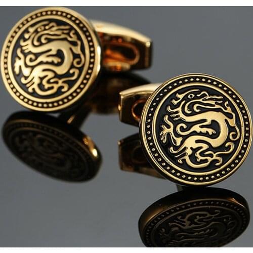 As China dragon cufflinks new fashion high-end jewelry gold dragon cufflinks mens business shirt suit badge pin gift