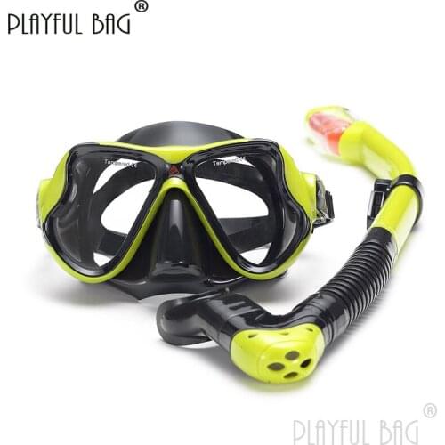 Playful bag Anti-fog film Diving goggles snorkel set Tempered glass lens silicone mask Adult swimming diving equipment E103