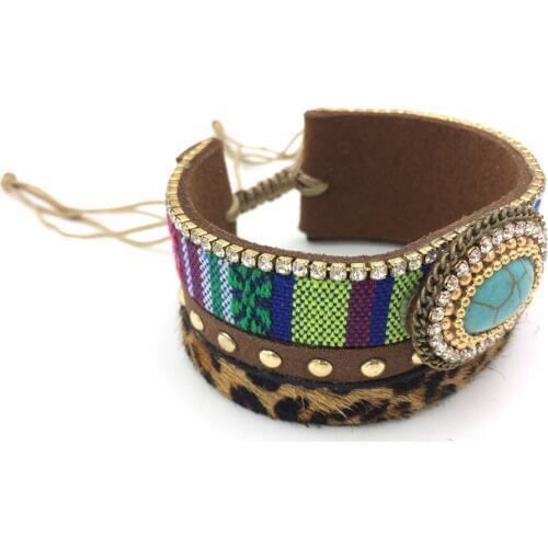 New European handcrafted Jewelry Suppliers bangles genuine leather punk rhinstone bracelet for women Restoring ancient