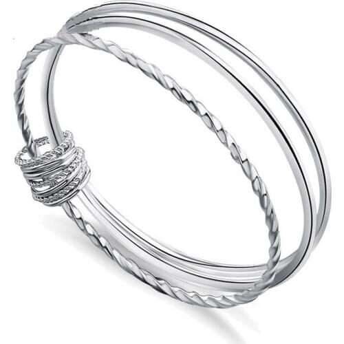 Womens Silver Plated Bangle Fashion Three Circle Bracelet Bangle Bridal Wedding Jewelry Charm Bangle Banquet Lovers Gifts