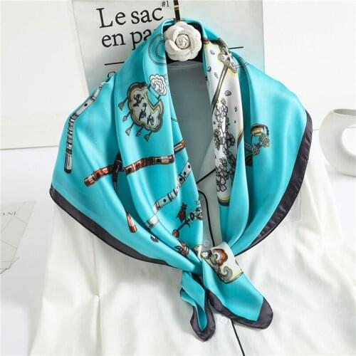 Women Silk Scarf Square Neck Hijab Shawl Fashion Lady Wrap Pashmina Female Design Print Foulard Neckerchief Bandana 2021 New