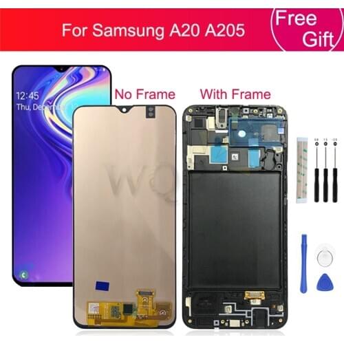 For Samsung A20 LCD A205 LCD display touch Screen Digitizer Assembly with frame screen replacement repair parts 6.4