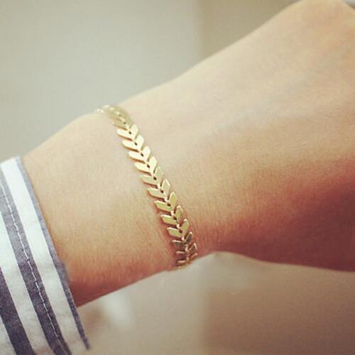 Gold Color Metal Arrow Bracelets & Bangles for Women Punk Leaves Chain Sequin Bracelet Fishbone Airplane Flat Chain jewelry