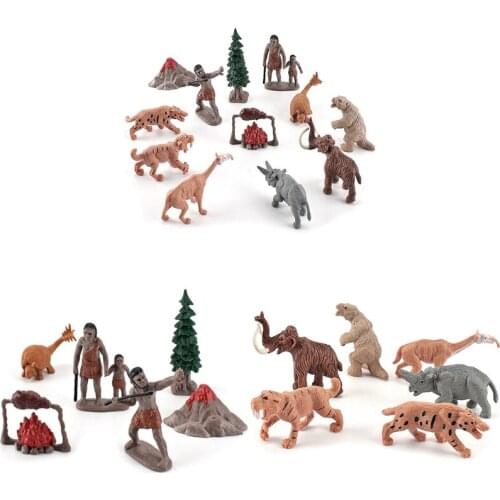 1 Set Ancient Emulation Prehistoric Life Animal Models Simulation Primitive Human Forest Hunting Scene Children