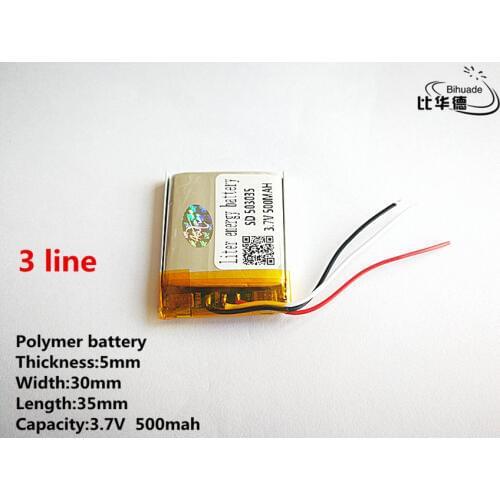 10pcs/lot 3 line Good Qulity 3.7V,500mAH,503035 Polymer lithium ion / Li-ion battery for TOY,POWER BANK,GPS,mp3,mp4