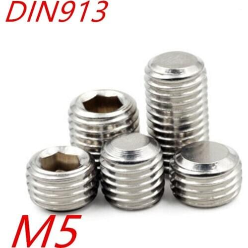 100pcs/lot M5 5mm DIN913 A2 Stainless Steel Screw Flat Point Hexagon Hex Socket Set Screws