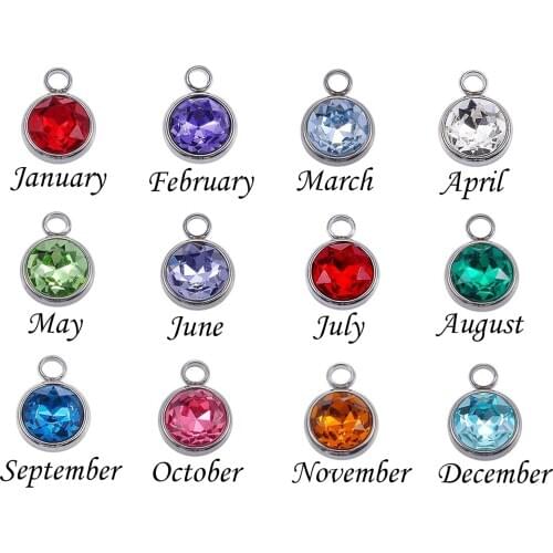 12Pcs/Lot Alloy 8mm Colorful Crystal Birthstone Charms Accessories For Necklace Bracelet Jewelry Making Wholesale