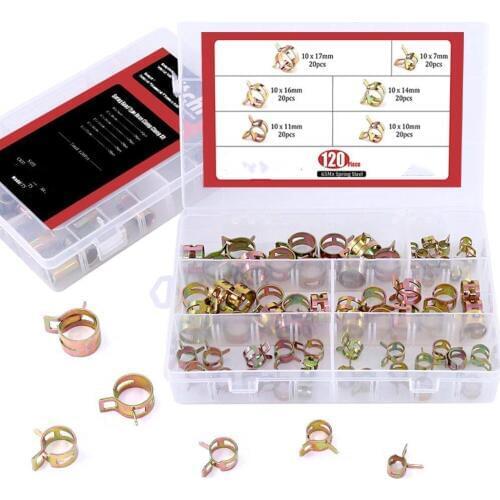 120 PCS Q673B Vacuum Spring Fuel Oil Water CPU Hose Clip Pipe Tube for Band Clamp Metal Fastener Assortment Kit
