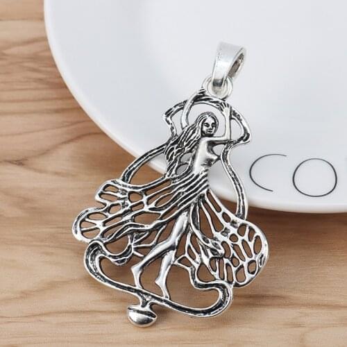 2 Pieces Large Angel Goddess Fairy Tibetan Silver Charms Pendants for Necklace Jewelry Findings Making 72x53mm