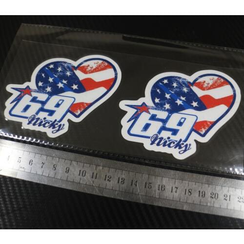 2PCS moto GP Styling Sticker Decals Nicky Hayden 69 heart Reflective sticker
