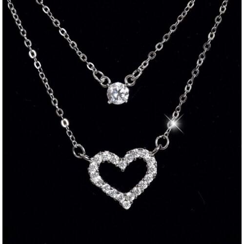 2021 France Fashion Silver Color AAA Zircon Heart Pendant Luxury Women Double-deck CZ Crystal Necklace Wedding Jewelry for Women