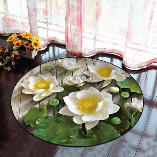 3D Lotus Fish Beach Round Carpet Non-Slip Floor Rugs Yoga Mat For Bedroom Living Room Play Computer Chair Hang Basket Mat