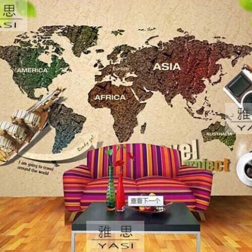 3D three-dimensional map wallpaper murals of European children living room sofa TV background wall Custom sizes