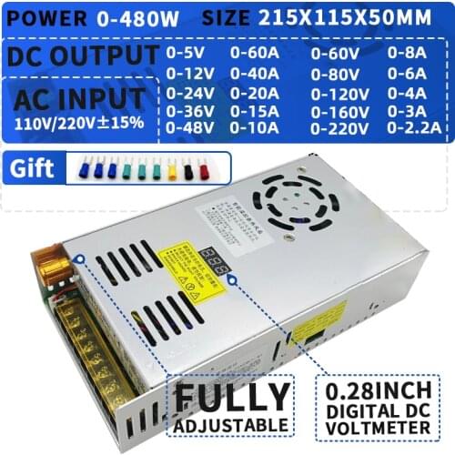 480W Adjustable Switching power supply with Digital display power supply for LED DC 12V 5V 24V 36V 48V 60V 80V 120V 160v 220V